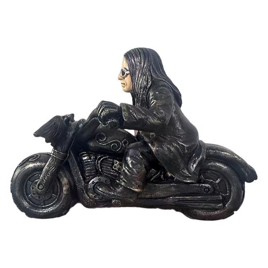 Bat Motorcycle Ornament Black Robe Man Riding Bat Motorcycle Figurine Collectible Rock Singer Desktop Statue Gift for Fans
