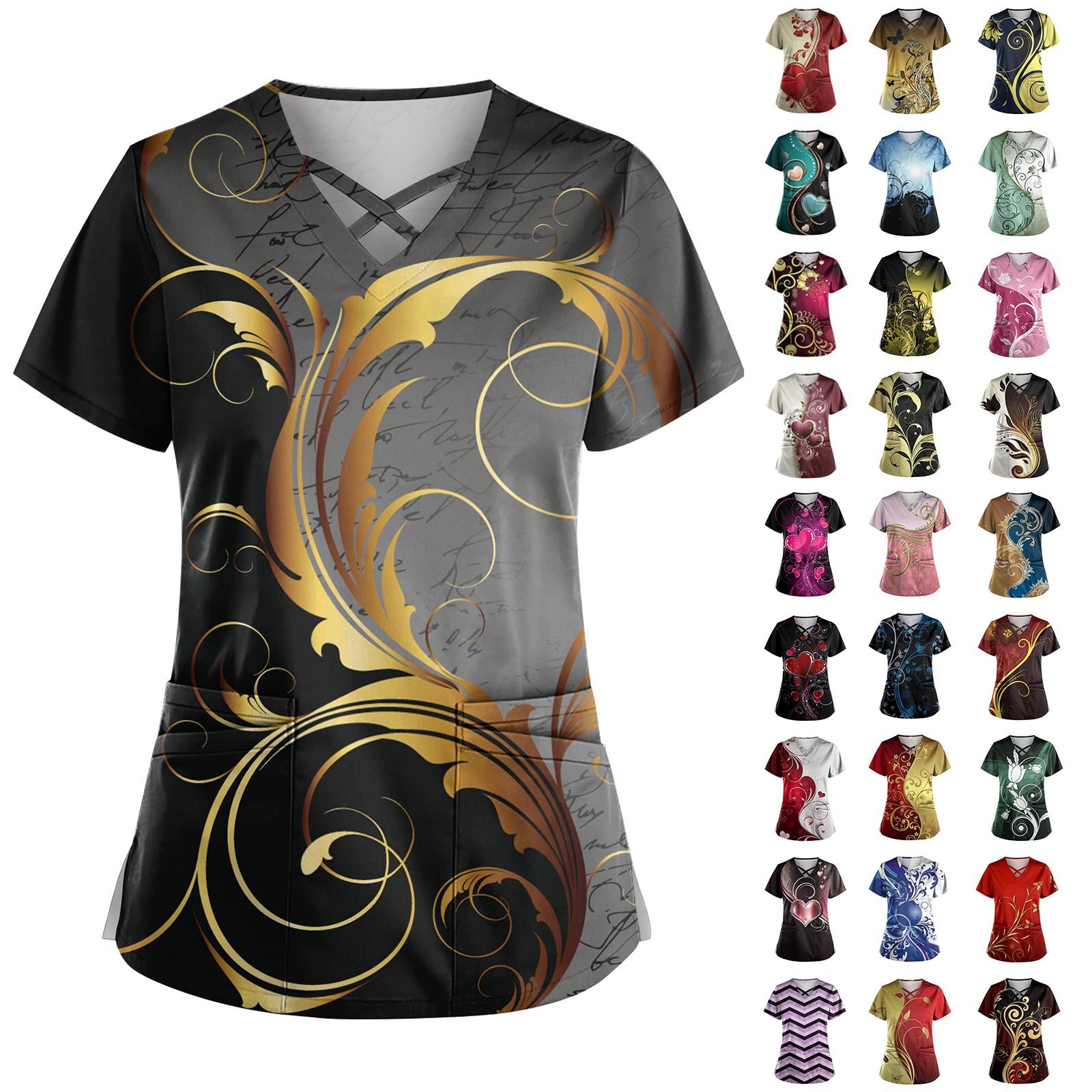 

Женская униформа с принтом, рабочая форма с карманом и v-образным вырезом, защитная рабочая форма