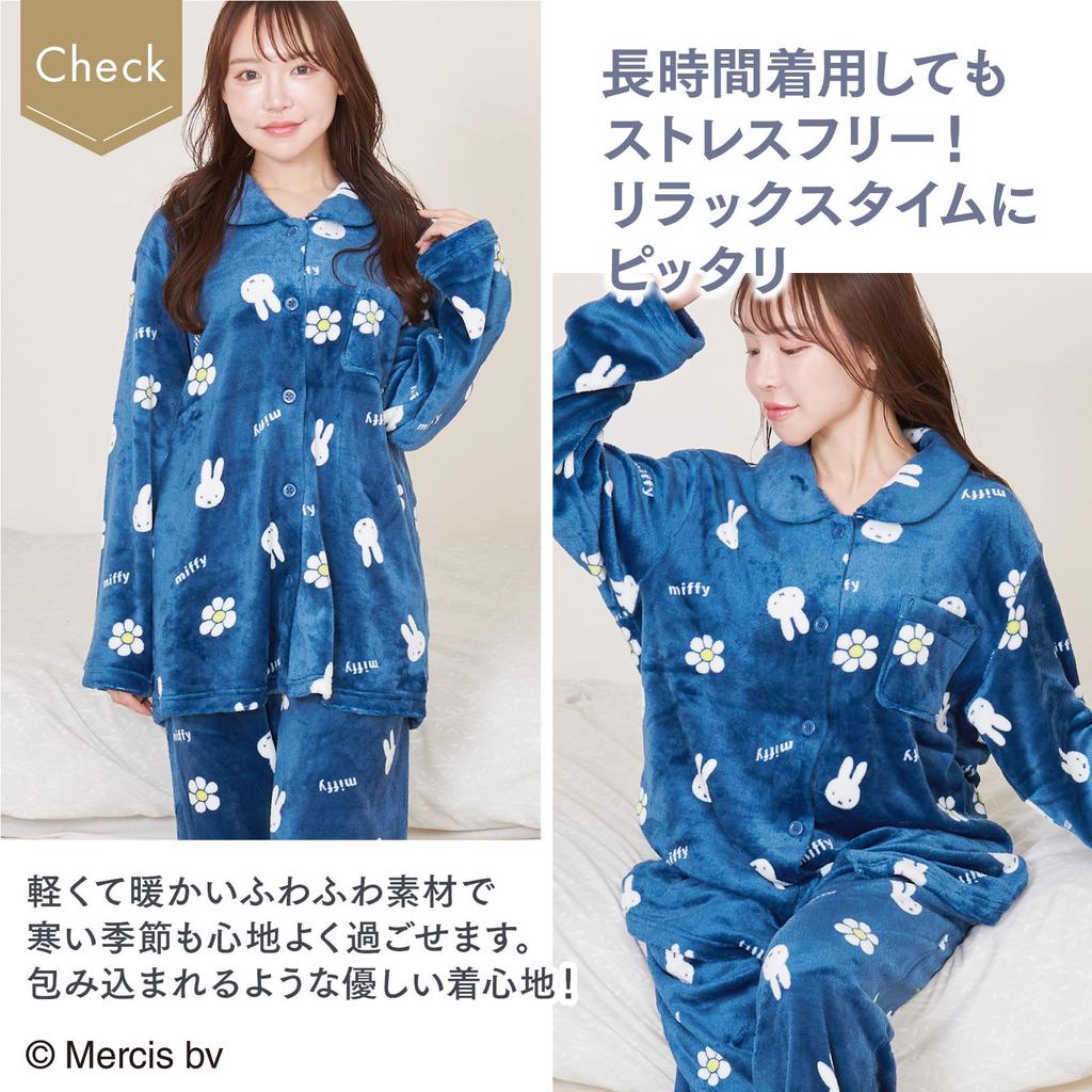 Luanna Jena Miffy Flauschiges Langarm-Pyjama-Set Floral QWMI01 Damen (Marineblau Druck)