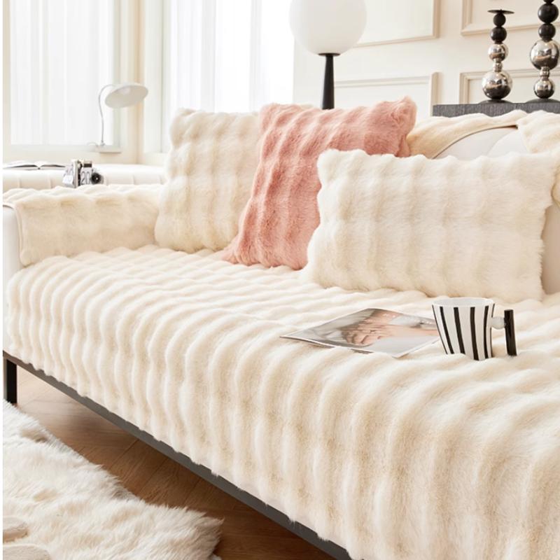 Black Bubbles Plush Sofa Cushion Couch Covers Solid Color Winter Thicken Sofa  Towel L Corner Soft Slipcovers Living Room Decor