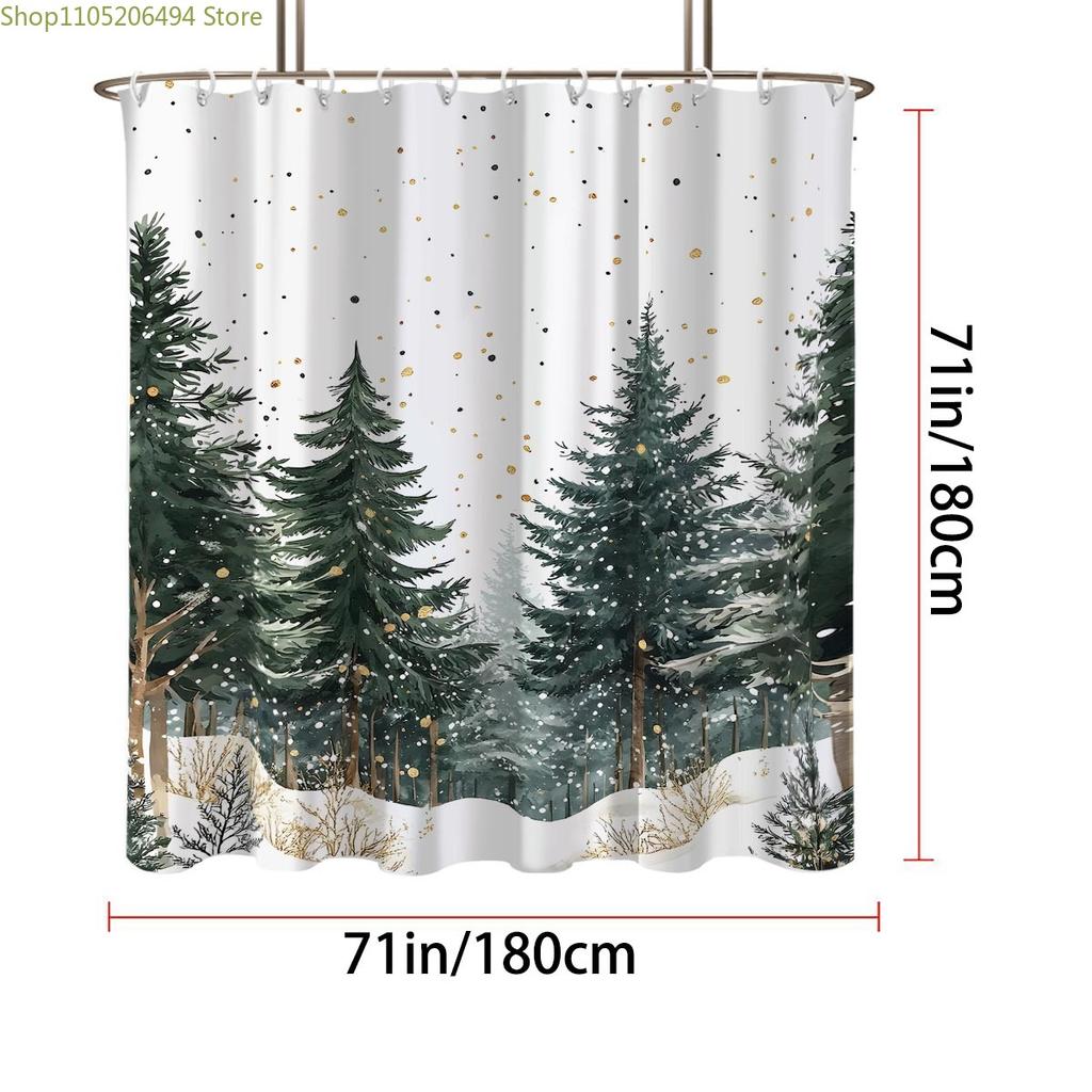 1PC Pine Forest Print Waterproof Shower Curtain Bathroom Partition Door Curtain Privacy Protection with 12 Hooks Multiple Size