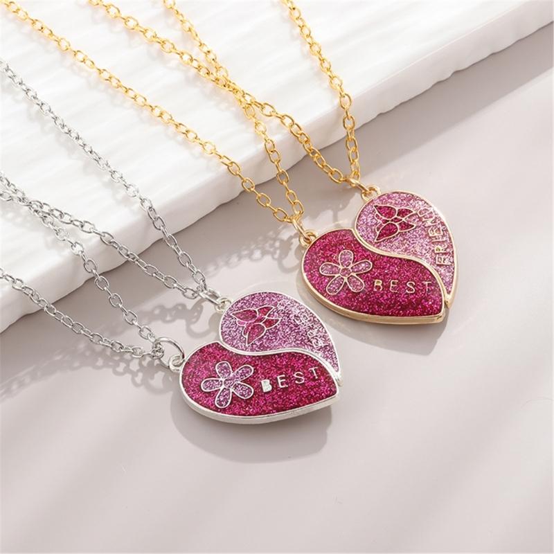 Vänskapshalsband Set med Magnetisk Fjärilsblomma Hänge Damhjärta Hänge med Fjärilsblomma
