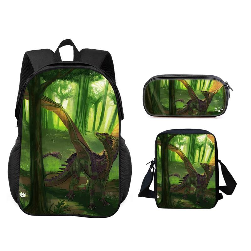 Set 3 Pezzi Wings of Fire Zaino Astuccio Borsa a Spalla Grande Capacità Stampa Cartoni Animati Ragazzi e Ragazze Scuola Primaria Stile Trendy