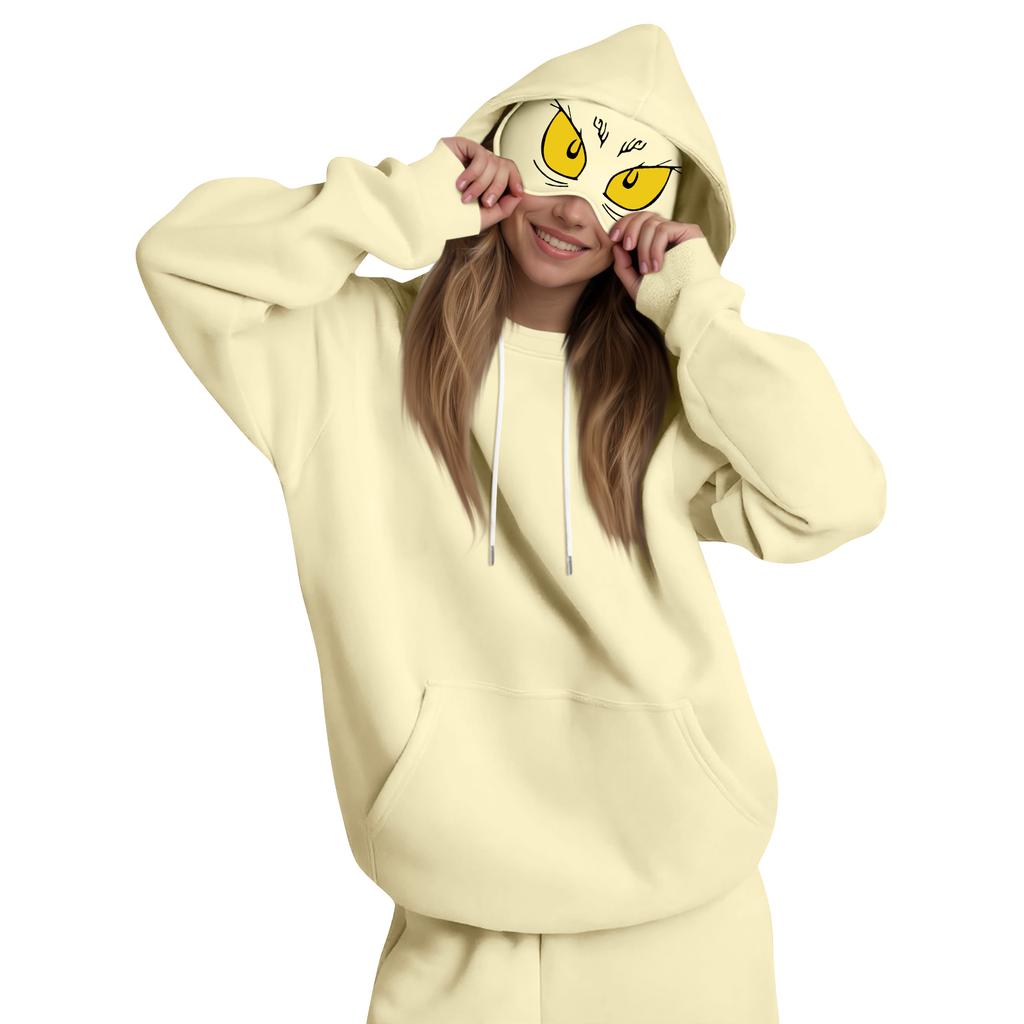 Damemote Lett langermet genser for kvinner med lommer Preppy grafisk hettegenser