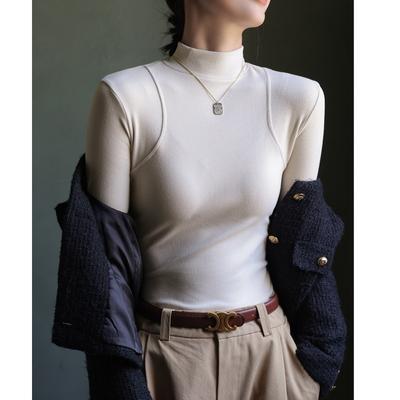 Women's Fall and Winter Bottoming Half-high Neck Padded Mid-collar Long-sleeved Tops