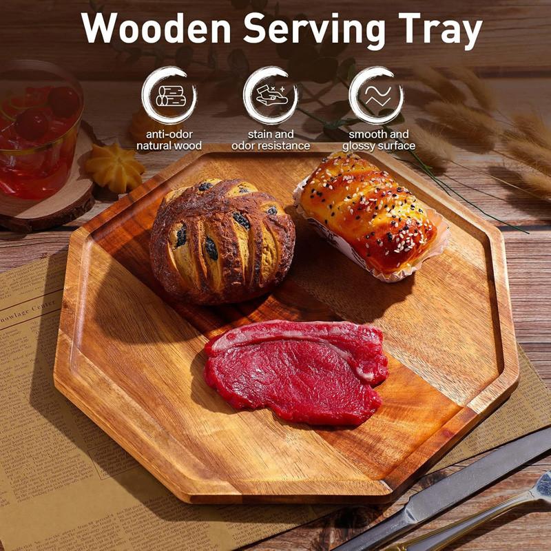Akáciové dřevěné podnosy Servírovací talíře Osmiúhelníkový servírovací podnos Prkénko na chléb na ovoce, salát, sýrový talíř, podložky pod talíře