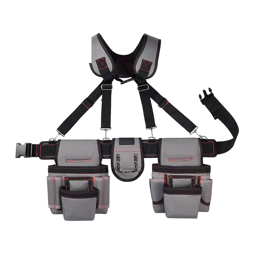 Adjustable Tool Belt for Men with Suspenders and Multi Pockets Ideal for Carpenters Construction Workers and Gardeners
