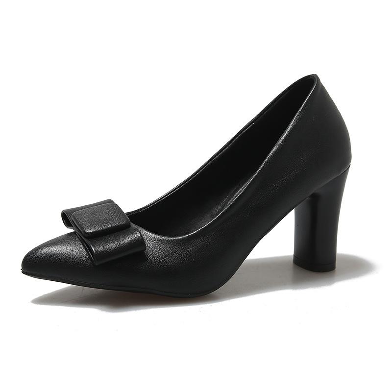 Elegant Heel Women's Shoes Spring Auutmn New Bow Ladies Temperament Thick High Heels Pointed Toe Woman Shoes Solid Women's Heels