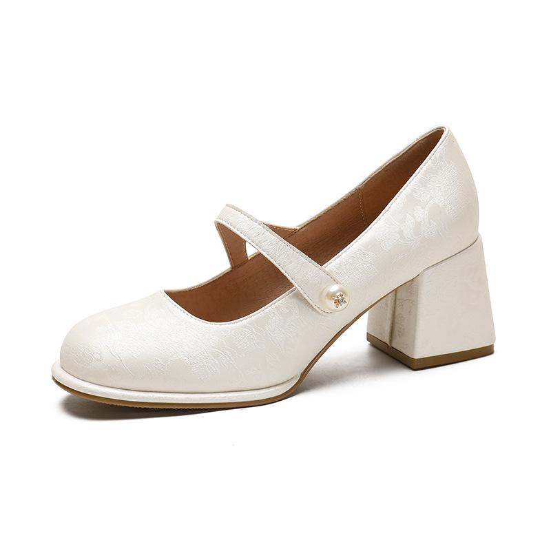 

Кожаные балетки для женской обуви Хуэйчжоу виноградная мать такие же одинарные туфли французская весна новая обувь Мэри Джейн на высоком каблуке 34 абрикосовый