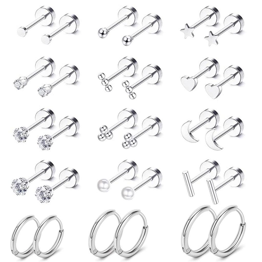 Stainless Steel Zirconia Ear Cuff & Stud Earrings Set – Elegant European & American Design
