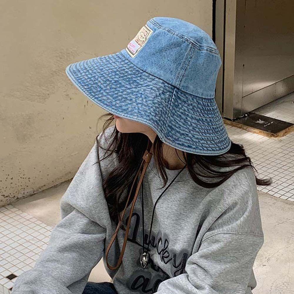 Sunshade Retro Fisherman Hat Wide-Brimmed Sun Protection Basin Cap Denim Bucket Hats  Summer