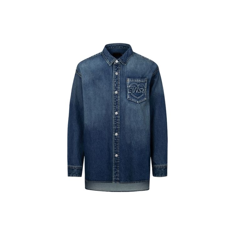 Evisu SS24 Camicia in Denim con Tasca Embossed a Marchio e Multi-Stampa Camicie Unisex Blu Denim 2ESHTW4SL4106BFDN