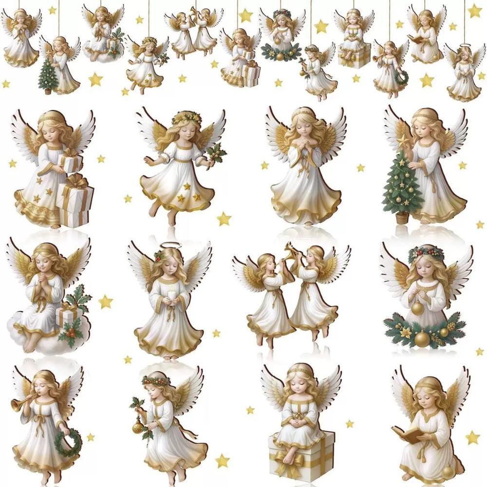 

2D Набор из 12 предметов Викторианские Ангелы Деревянный Набор для Украшения Традиционное Праздничное Украшение Окна Дома One Size белый