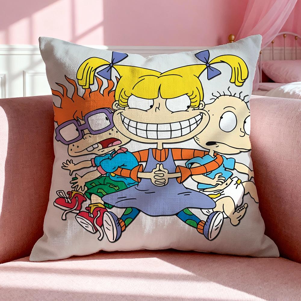 Cartoon R-Rugrats Cushion Cover Breathable Linen Pillowcase Summer Odorless Eco-Friendly Invisible Zipper Washable