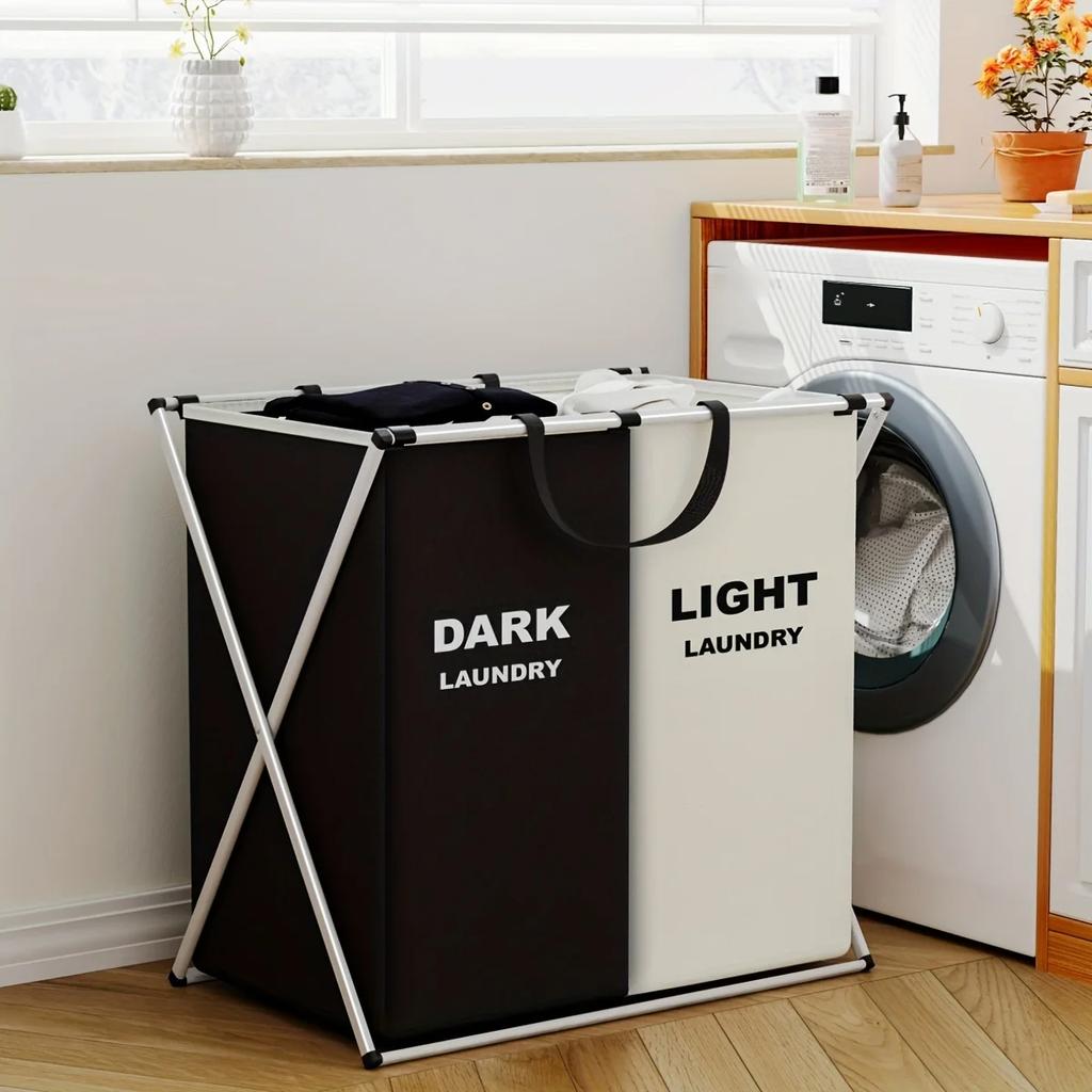 1 PC Large Laundry Hamper 3 Sections Divided Laundry Basket Foldable Washing Bin Dirty Cloth Storage Bag