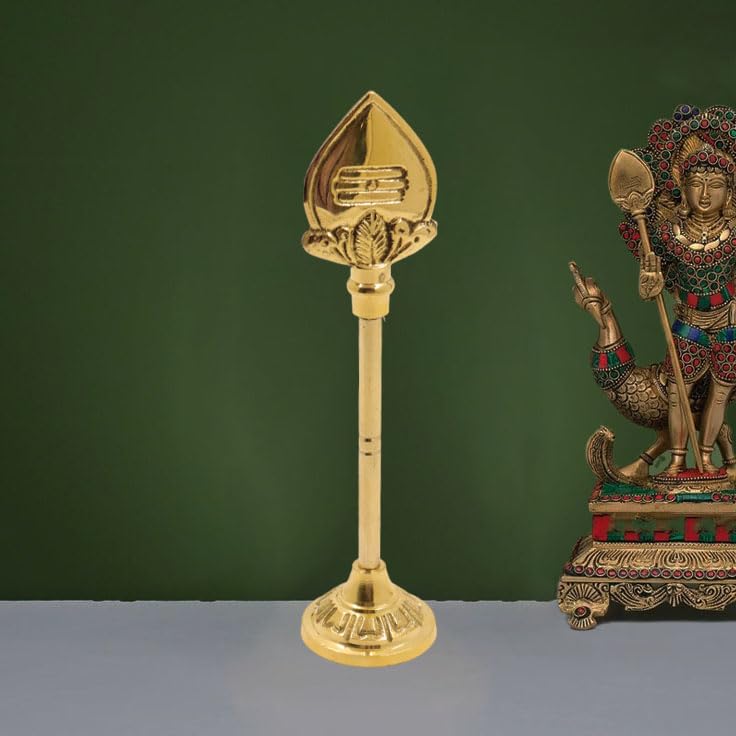 Traditional Handcrafted Brass Lord Muruga Vel God Idol, Vel Stand, Gold - 15 Cm