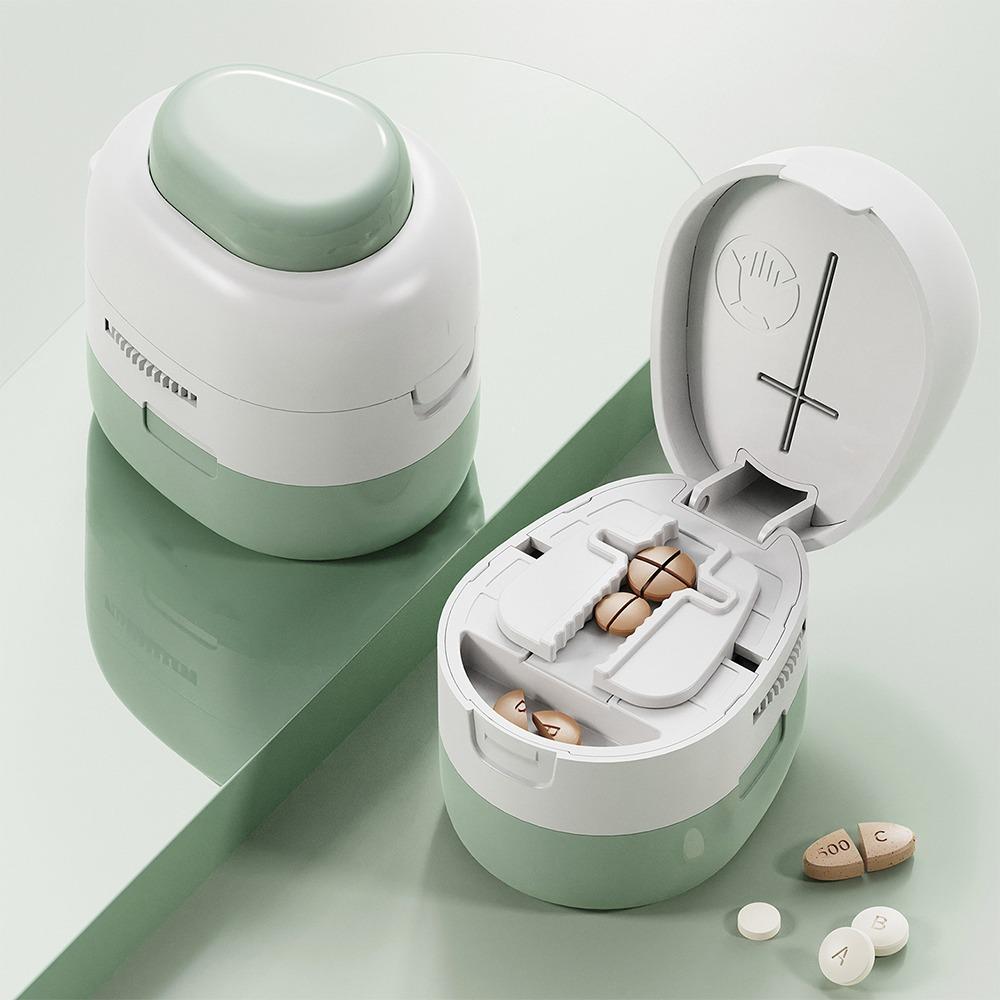 Lebensmittelechter Tablettenschneider 2/4-in-1 Medikamententeiler Täglicher Tablettenteiler Tablettenaufbewahrungsbox Täglicher Gebrauch