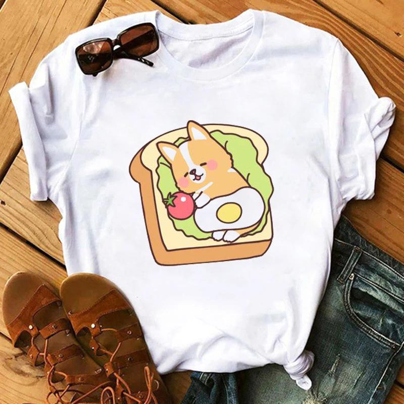Maycaur Funny Cute Corgi Dog Printed TShirt Harajuku 90s Kawaii Women Short Sleeves T Shirts Tops Graphic Tees Female Tshirt