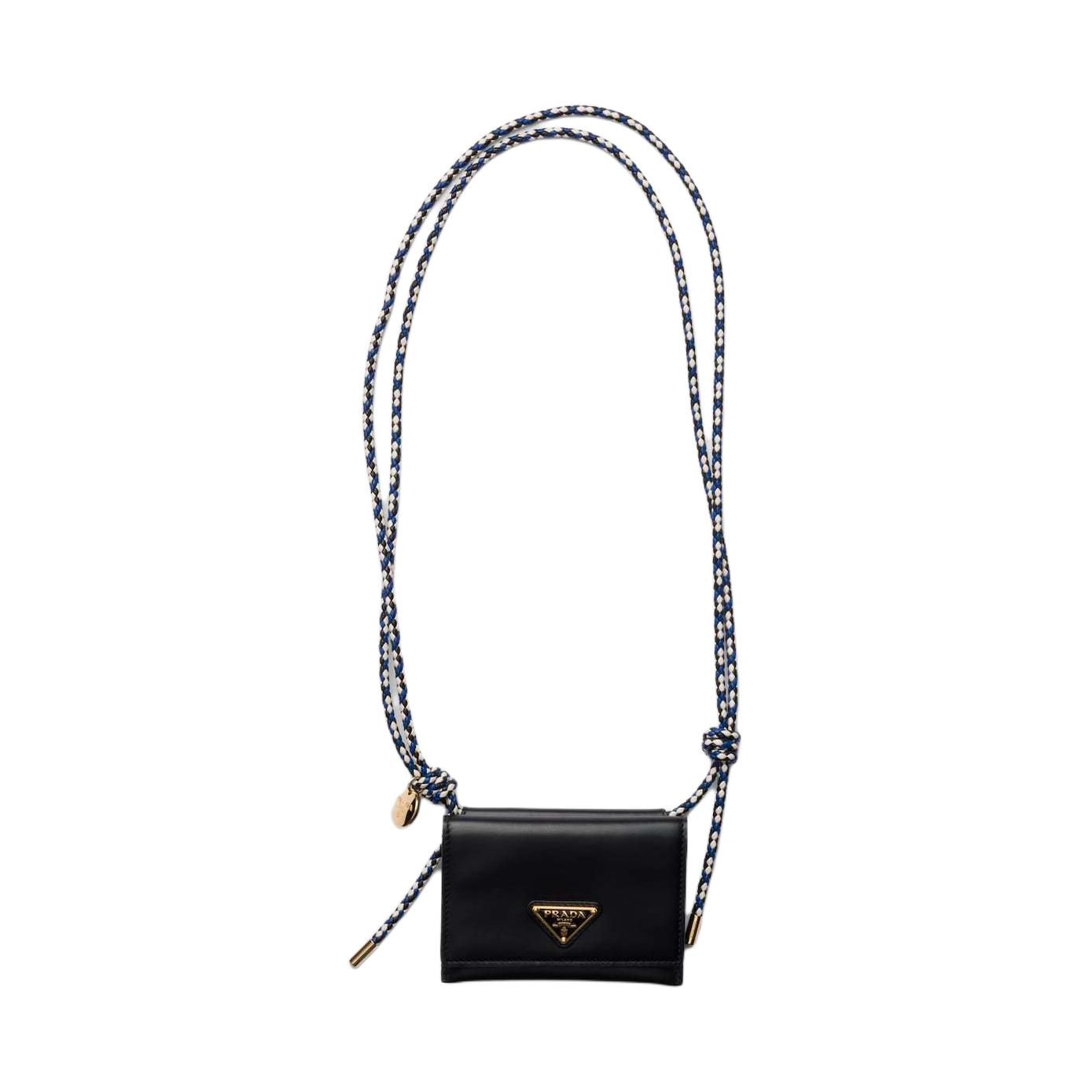 Prada trīsstūra metāla logotips teļa ādas