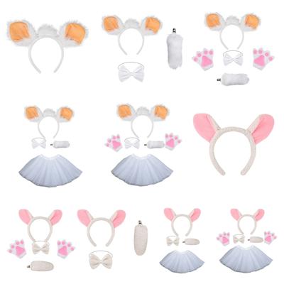 Sheep Costume Set Sheep Ears Headband Plush Tail Bowtie Sheep Hair Hoop Set Mesh Skirt for Halloween Costume Cosplay