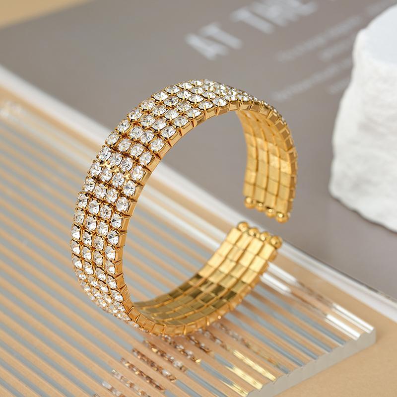Classic Multilayer Shiny Crystal Rhinestone Cuff Bracelets Bangles Women Wristband Gold Silver Color Wedding Bracelet Jewelry