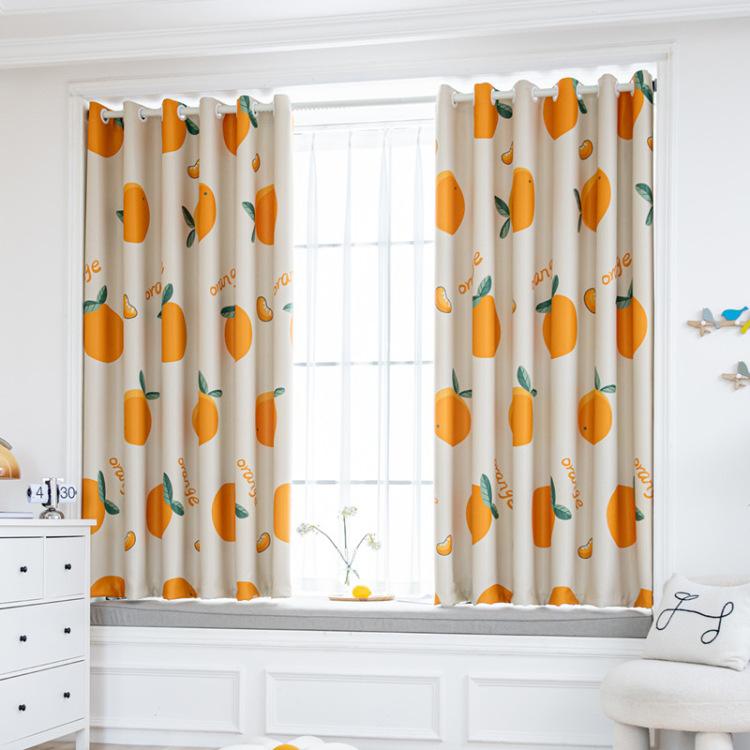 Short Curtain Finished Product Clearance Full Blackout Orange Internet Celebrity Fruit Small Curtain Bay Window Children'S Digital Printing Cartoon