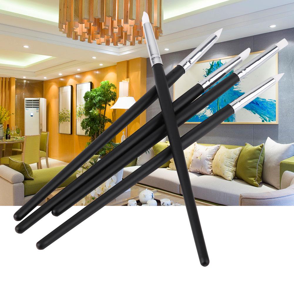 5 PCS Nail Art Sculpture Silicone Pen Kit, Wooden Painting 3D Effect Sculpture Cleaning Brush