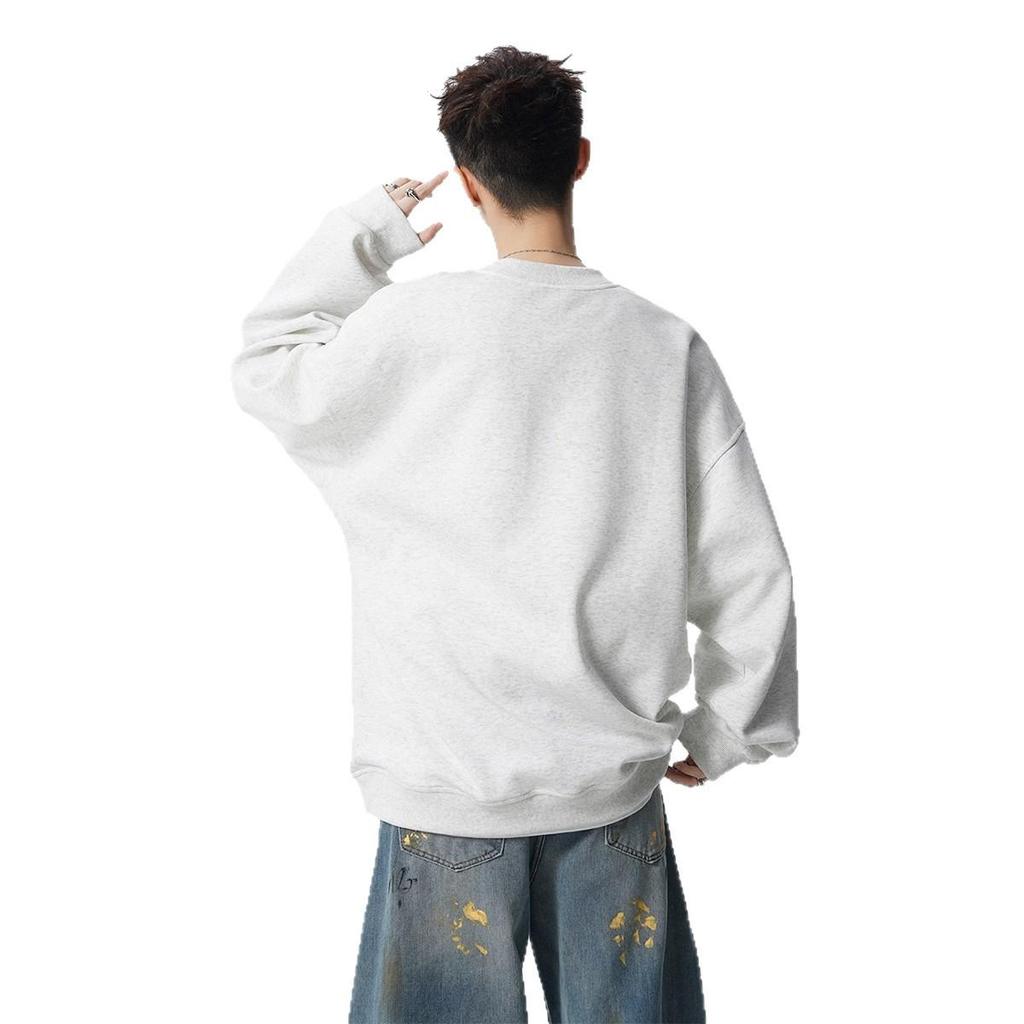 Unisex Floral Embroidered Sweatshirt - Spring & Autumn Trendy Round Neck Casual Base Layer