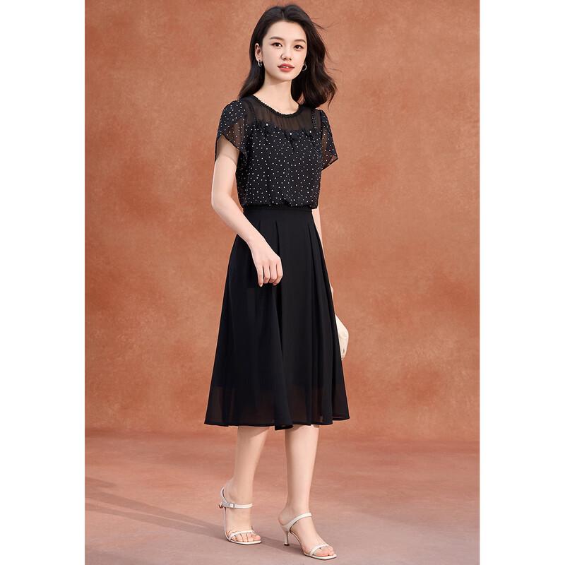 Women's Elegant Mesh Polka Dot A-Line Midi Dress