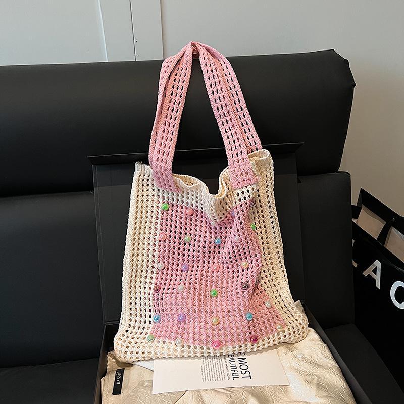 Large Capacity Hollow Knitted Bag Women's New Spring and Summer Lazy Wind Shoulder Bag Seaside Vacation Water Beach