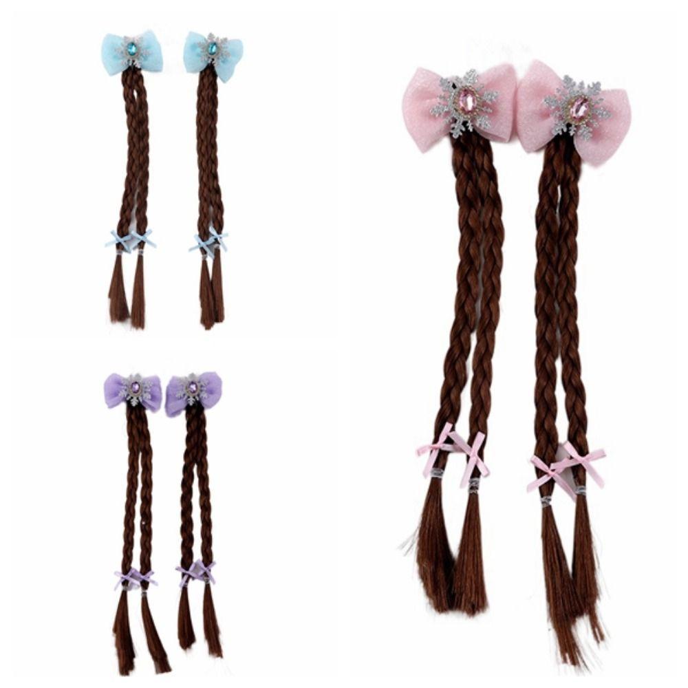 2pcs Synthetic Cartoon Bow Ponytail Snowflake Kids Ponytail Princess Girls Braids Wig Party