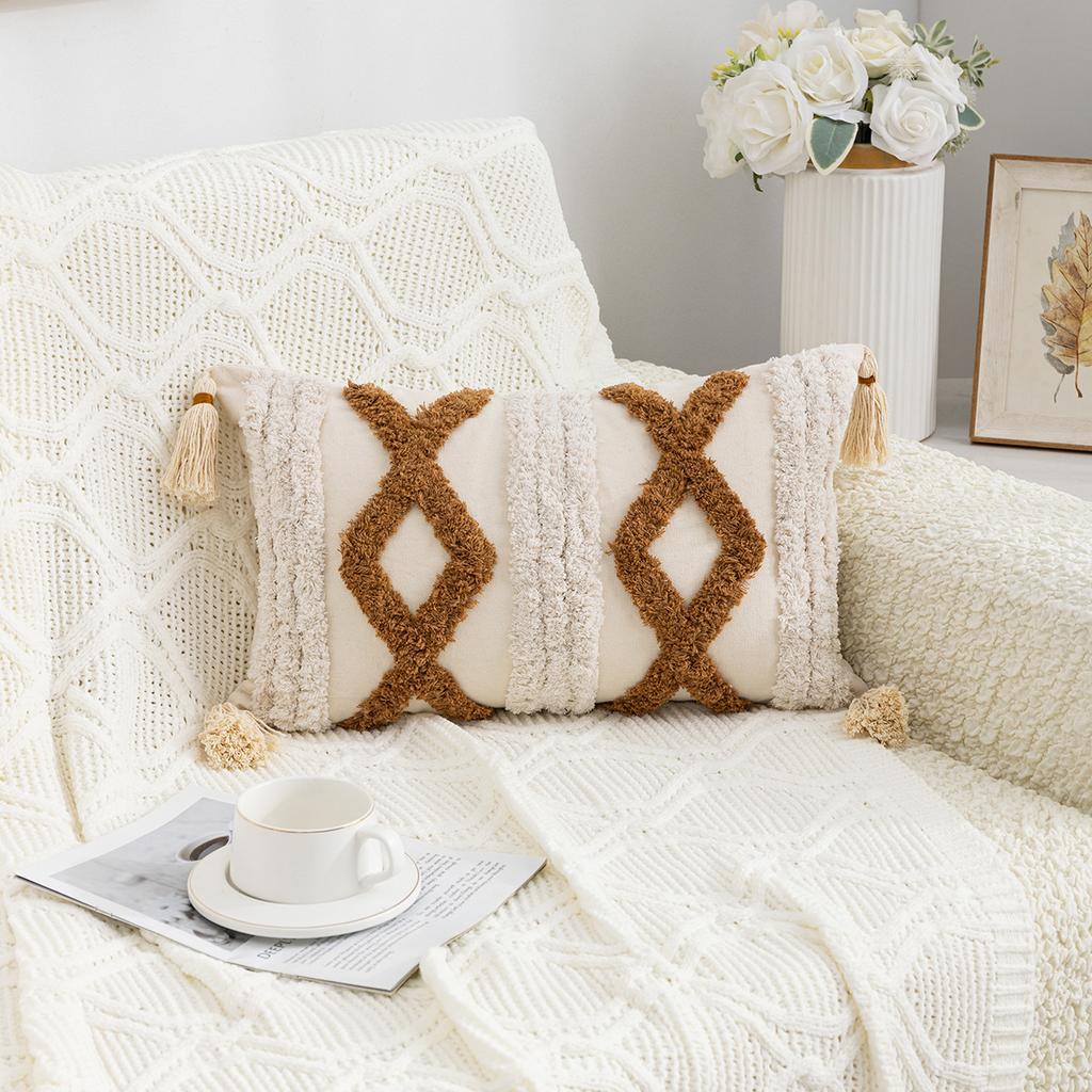 Tufted Tassel Pillow Case Bohemian Home Living Room Sofa Bedroom Tassel Back Cushion Core-Free Premium Durable