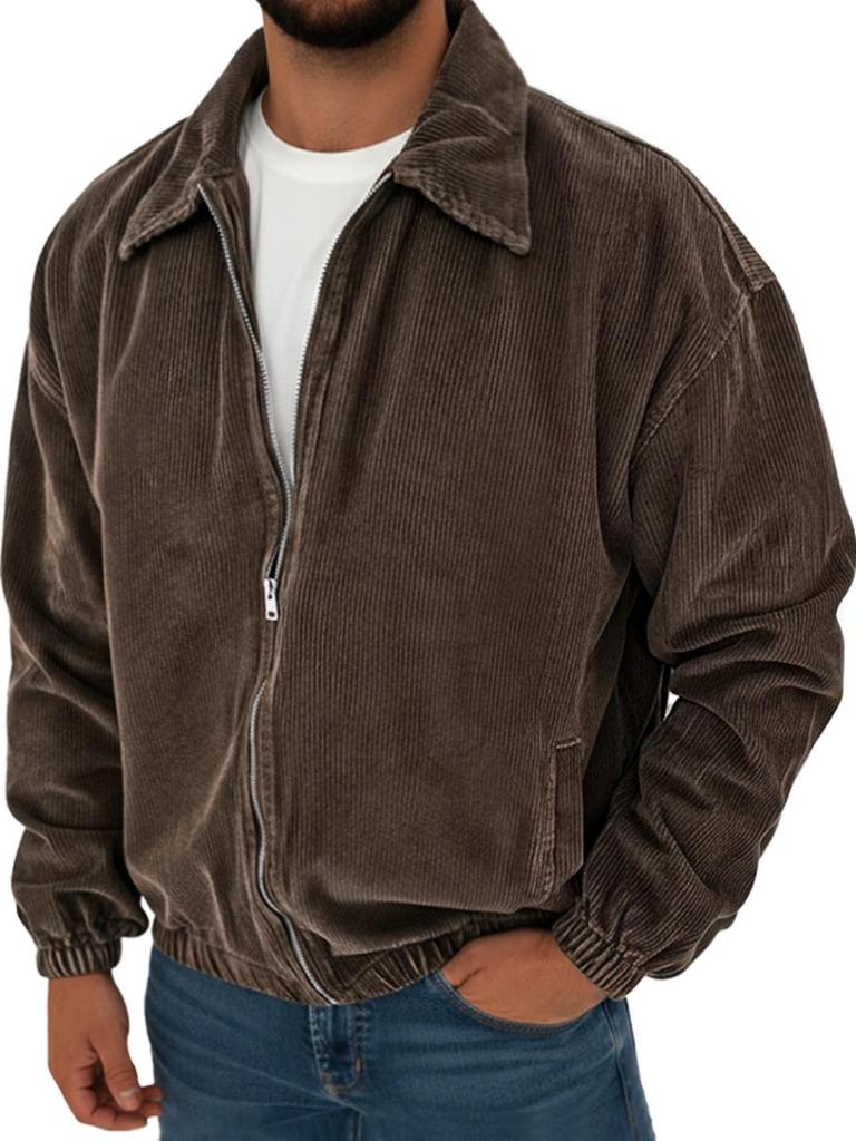 2025 Retro Sztruksowa Męska Kurtka z Długim Rękawem i Kieszeniami - Moda Jesień/Zima