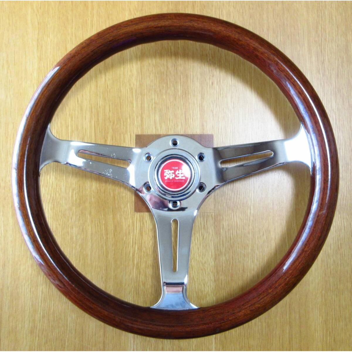

Immediate decision! At that time! Plated wood steering wheel 35 x Yayoi plated horn button Showa old car retro Hachimaru highway racer