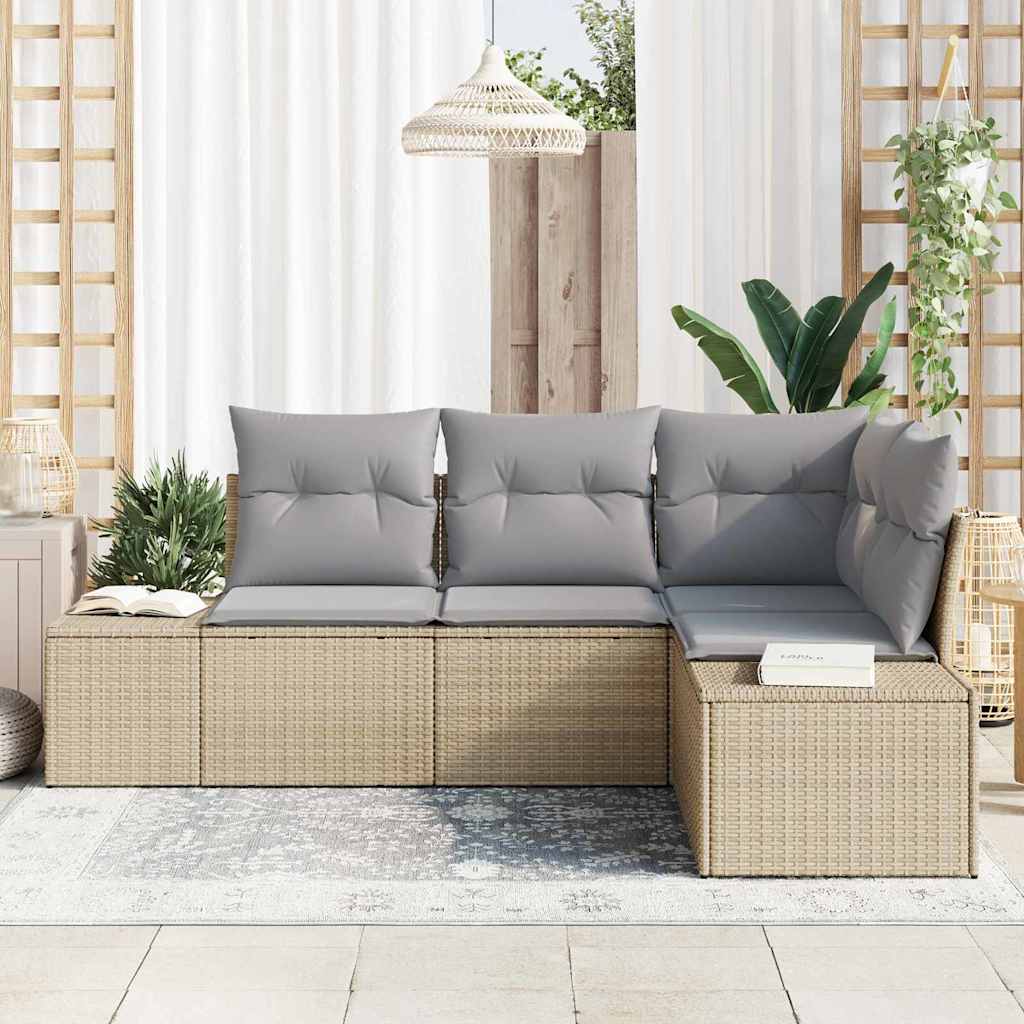 Garden Sofa Set 4 pcs Beige and Light Grey Poly Rattan