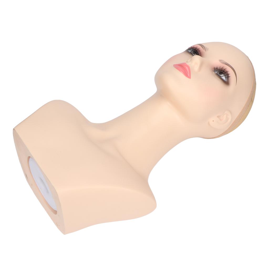 Female Mannequin Head PVC Weather Resistant Stable Pink Make Up Female Bald Head Model for Wig Jewelry Display