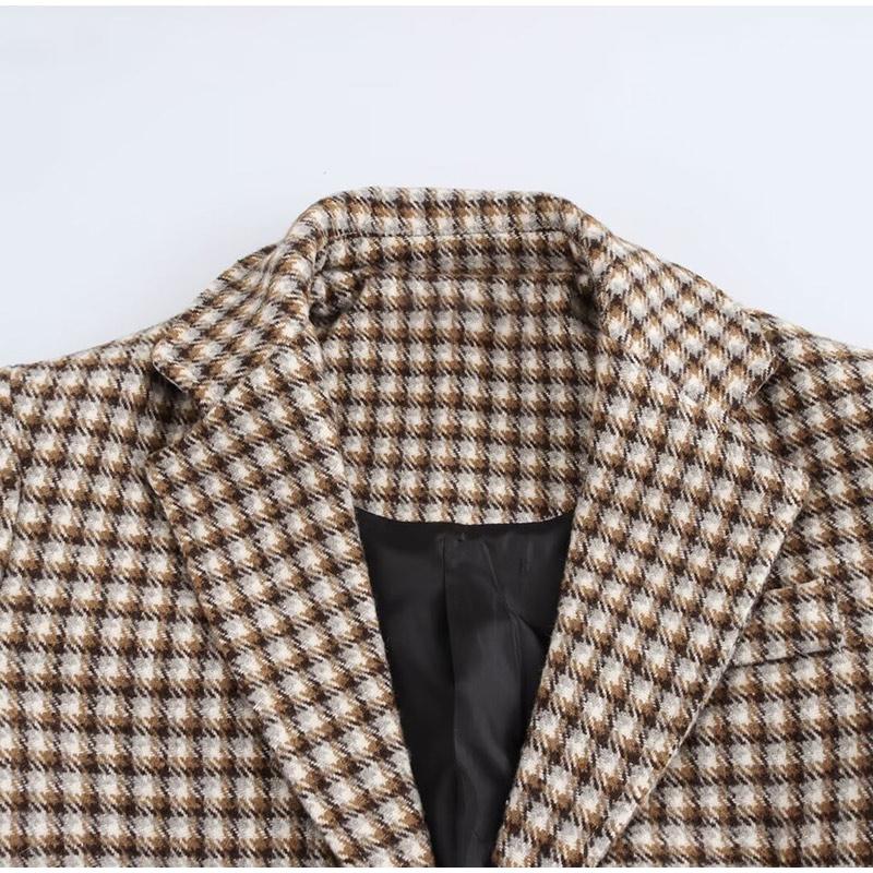 Fashion Plaid Overcoats Women Loose Lapel Button Long Sleeve Lady Coat Elegant Autumn Winter Fashion Female Outerwear