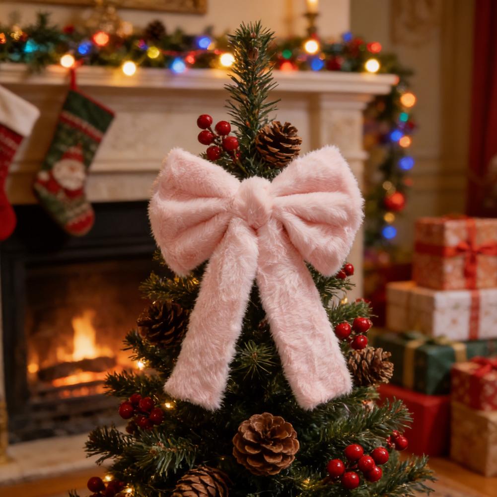 Valentine's Day Pink Plush Big Bow Atmosphere Decoration Pink Cute Creative Decorative Plush Bow Fluffy Edge Bows Ornament
