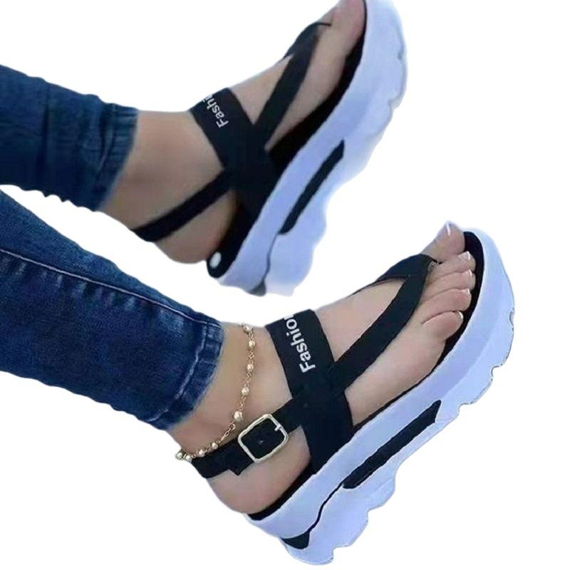 European and American New Foreign Trade Sandals Women's Autumn and Summer Women's Toe Thick Sole Heightening Solid Color Casual Large Size Women's Sh