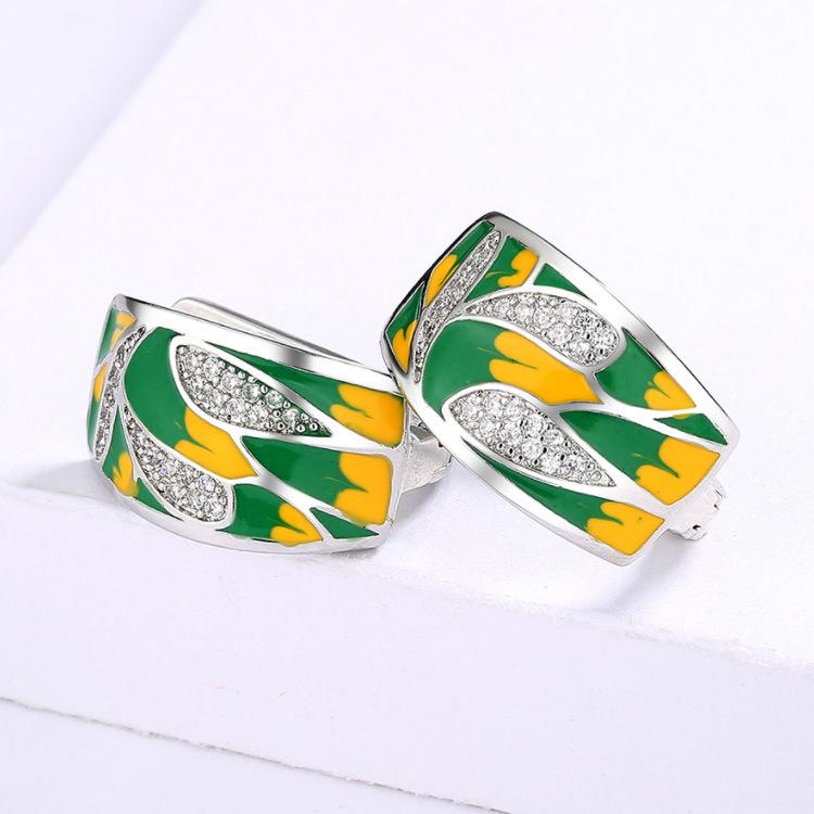 Pastoral Green Mori Enamel Zircon Earrings Women'S Elegant Stud Earrings Wedding Vacation Jewelry