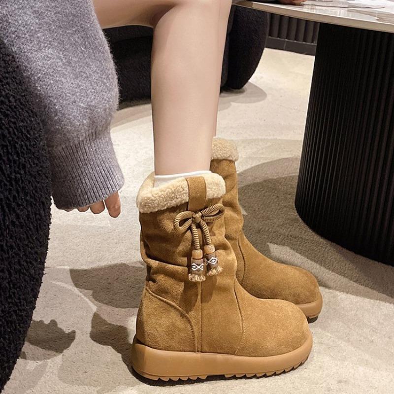 Snow Boots Women 2025 New Winter Fleece and Thickened Warm Cotton Shoes,Thick-soled Anti-slip Mid-calf Casual Versatile Boots