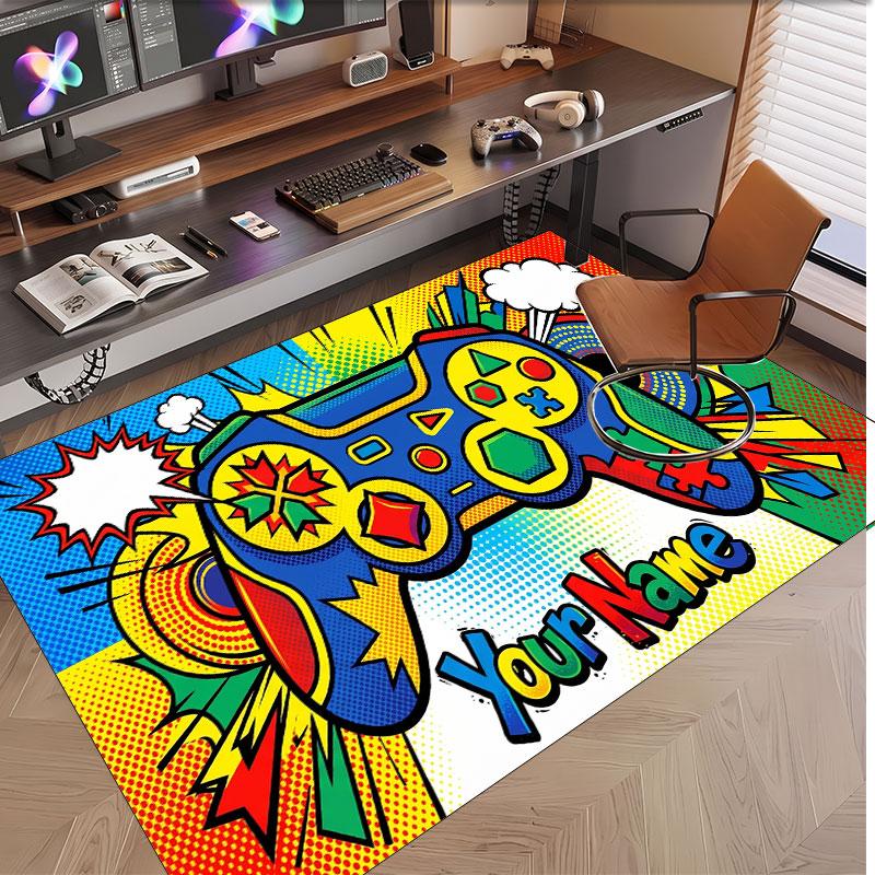 Game Controller Theme Soft Crystal Velvet Rug Custom Name & Text Print Non Slip Floor Rug for Bedroom Living Room
