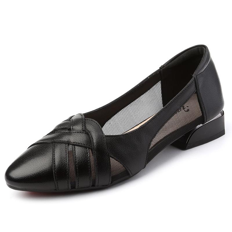 Fashion GKTINOO Pointed Toe Sandals Women Shoes Summer 2025 Designer Mid Heels Genuine Leather Woman Shoes Mesh Hollow Mujer Zapatos