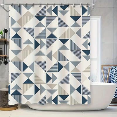 Modern Geometric Printed Bath Curtain Waterproof Shower Curtain with Metal Eyelet Rings Decorative Bathing Room Accessories Home