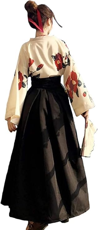 Taisho Roman Japanese Japanese Ethnic Large Camellia Pattern [Lady Lazy] Hakama, Clothing, Kimono, Hanfu, Clothes, Cosplay, Costume, Women's, Size,