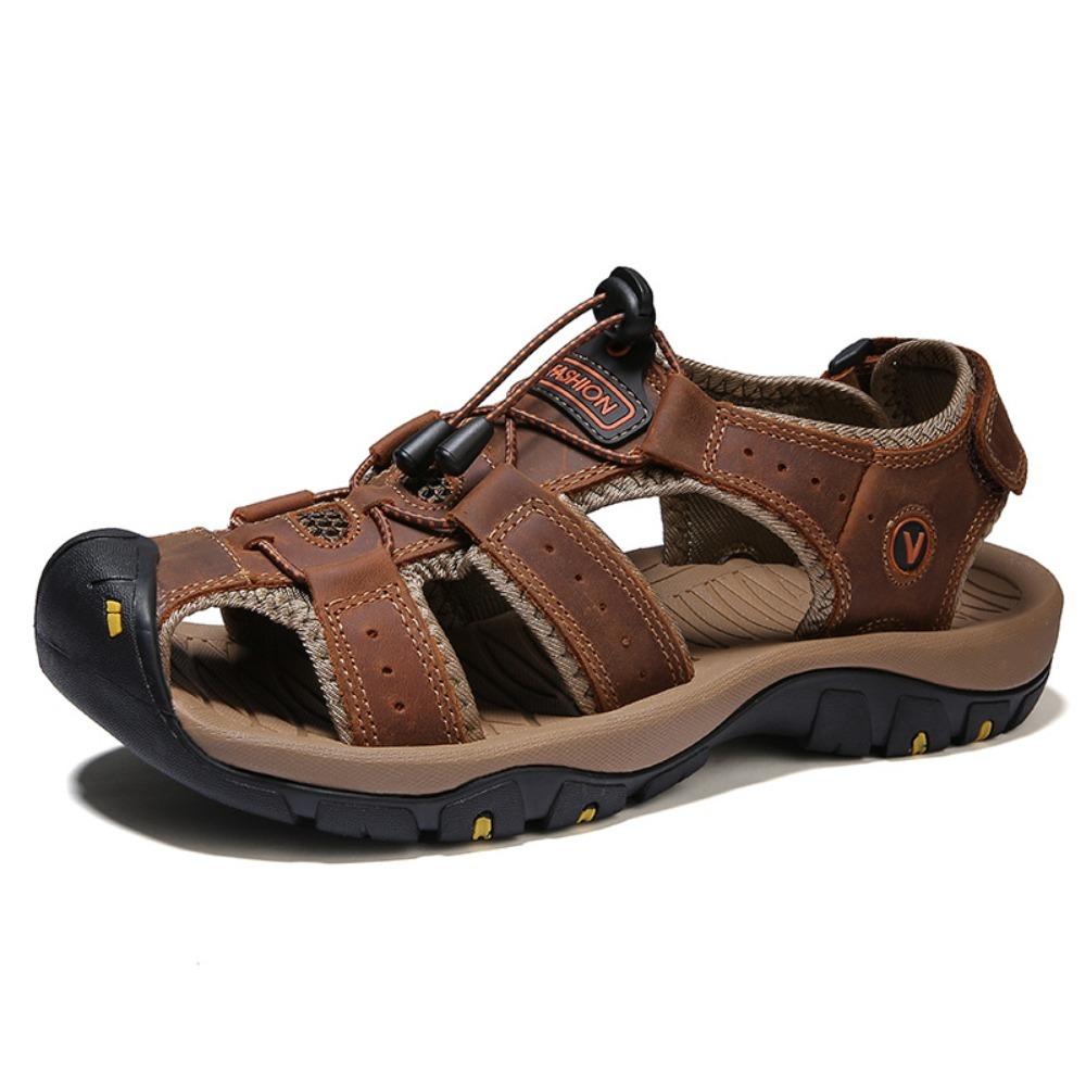 Mens Big Size Sandals Leisure Leather Slip Resistant Outdoor Beach Shoes