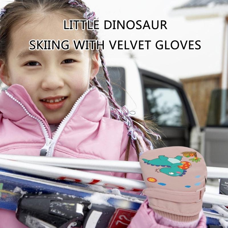 Winter Mittens Warm Snow Gloves Printed Dinosaur Gloves for Boy Girl Students Windproof Thermal Gloves Mitts