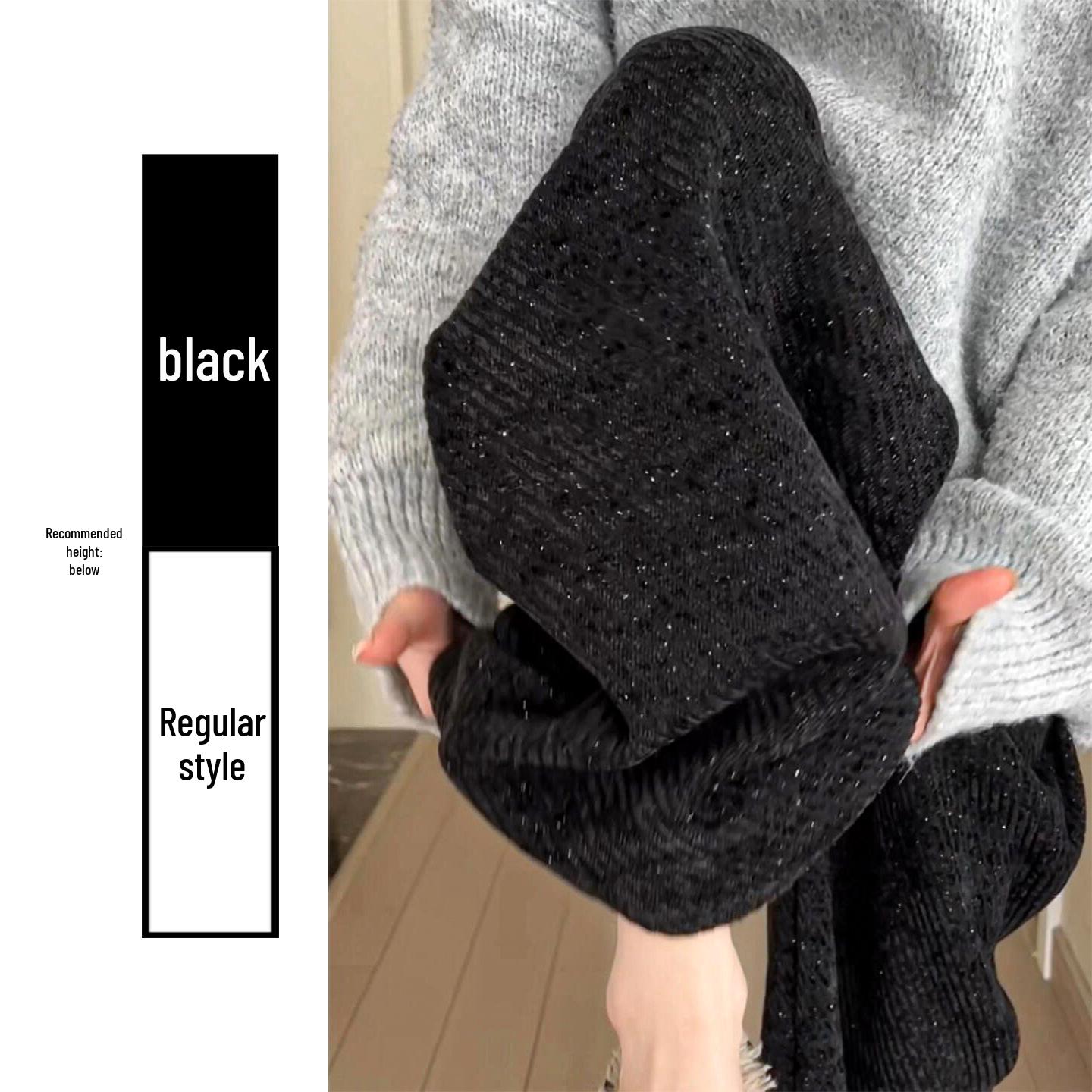Women s Black Chenille Wide-Leg High-Waisted Pants - Autumn/Winter 2025 Relaxed Fit, Slimming, Casual Straight-Leg Style L