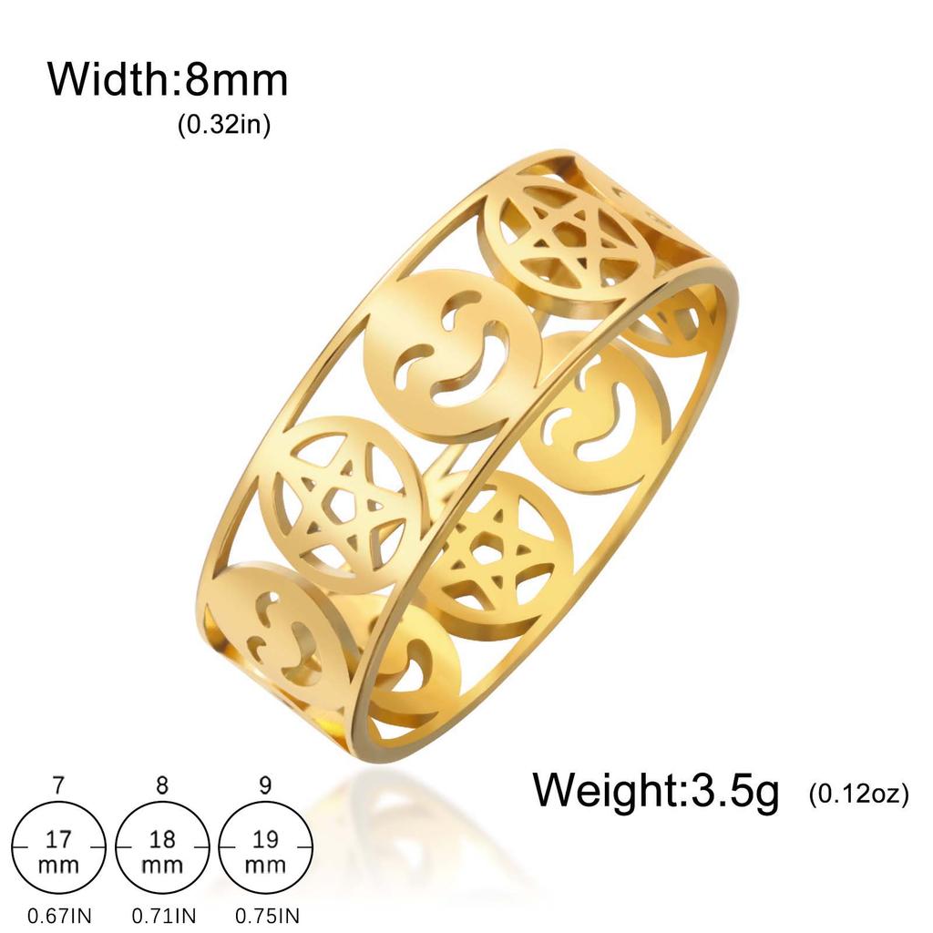 Lemegeton Pentagram Smile Symbol Rings Stainless Steel Fashion Geometric Rings for Women Men Good Lucky Jewelry Gift Wholesale