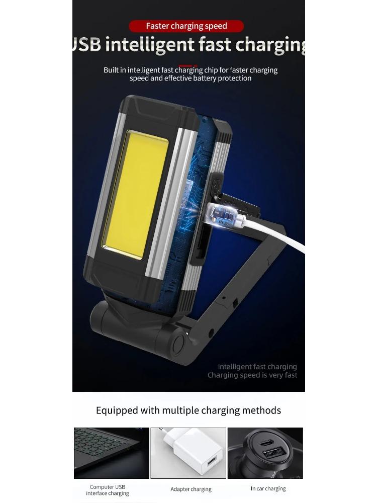 Portable COB Magnetic Work Light Rechargeable LED Flashlight Super Bright Camping Waterproof Car Repair Lamp with Brackets